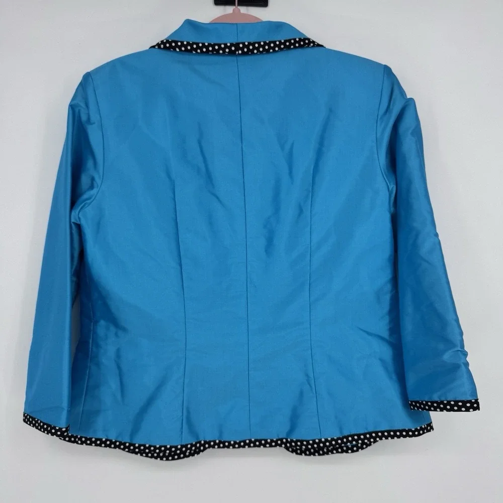 Marisa Baratelli 100% Thai Silk Blazer Blue Polka Dot Trim‎ Luxury Evening 8